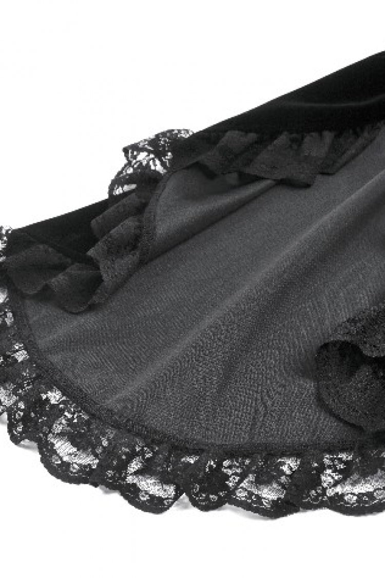 Jet-Black Gothic Coatlet with Layered Ruffles and High-Low Hem for Women
