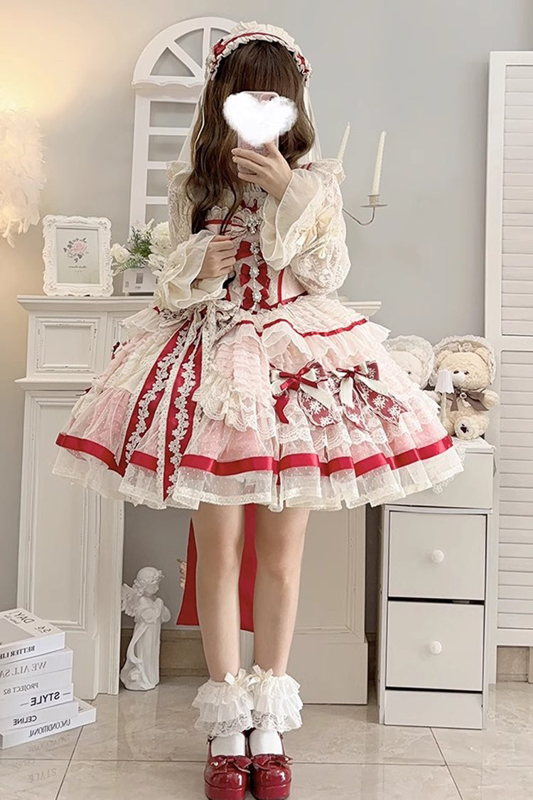 Moonstone Sleeveless Ruffle Embroidery Bow Lace Fishbone Princess Dress in Pink
