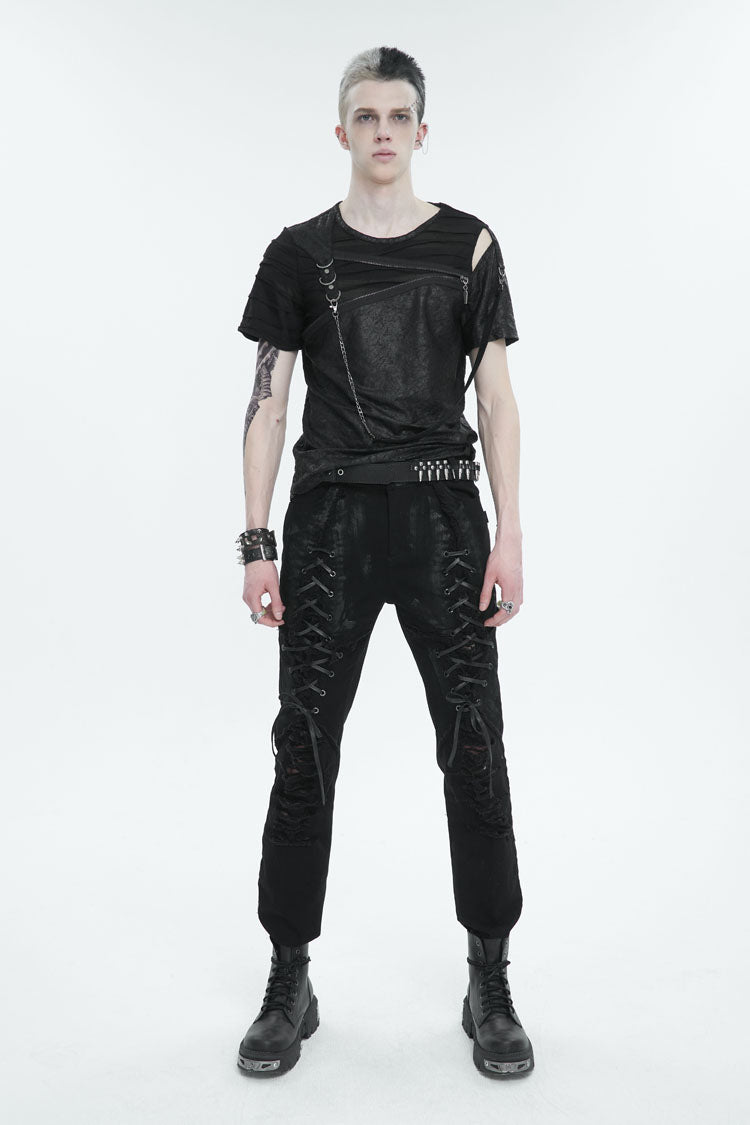 Obsidian Punk Tee with Zippered Chest and Asymmetric Neckline