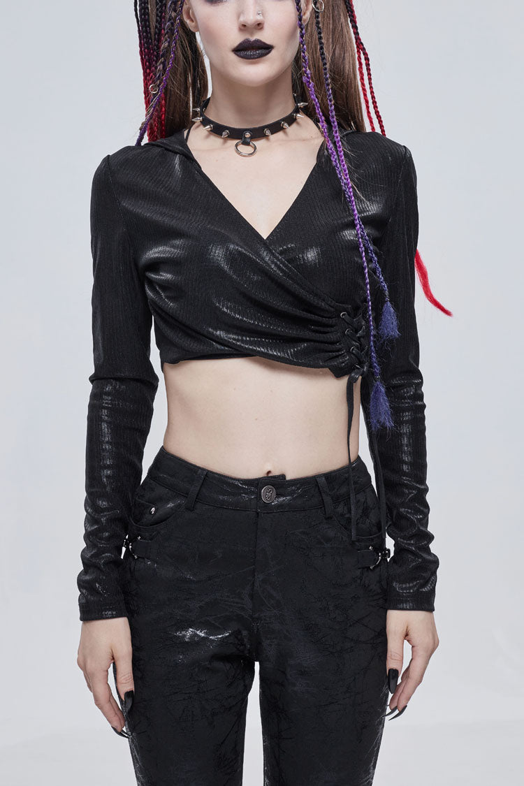 Punk Tee with Rope Details and Vertical Texture for Women