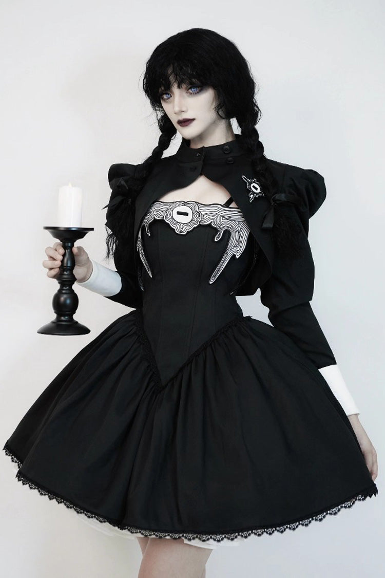 Onyx Ruffled Sleeveless Bow Dress Short - Demon’s Eye