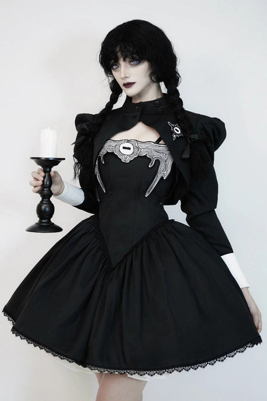 Onyx Ruffled Sleeveless Bow Dress Short - Demon’s Eye