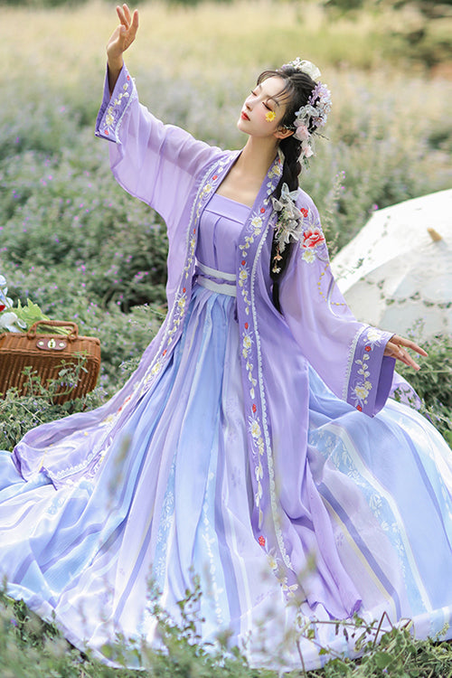 Violet Song-Dynasty Exquisite Embroidered Three-Piece Hanfu