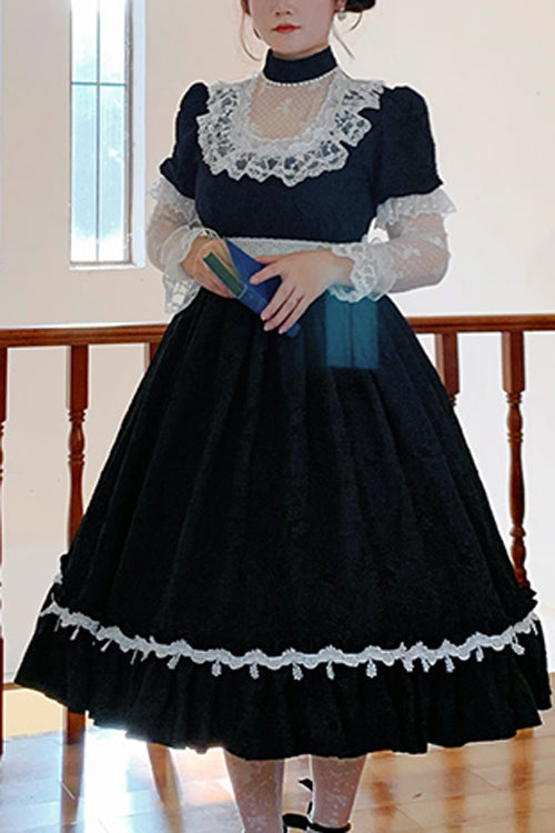 Plus Size Sweet Lolita OP Dress - Lace Long Sleeve