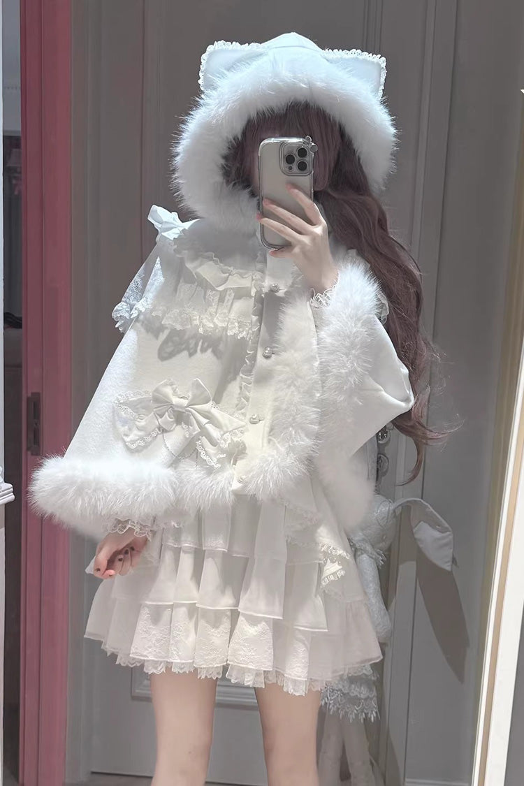 Ivory Long Sleeve Layered Skirt Set with Bows - Snow Season Love Letter