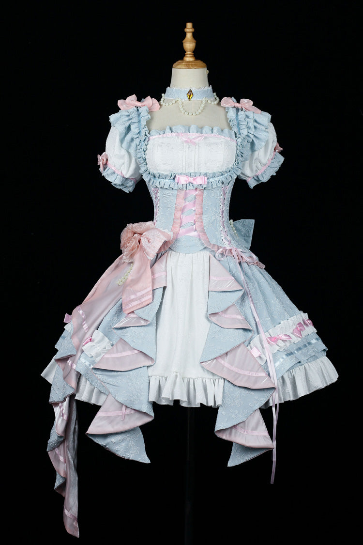 Square Collar Ruffle Cardigan Bowknot Lace Elegant Skirt Set - Spring Overture