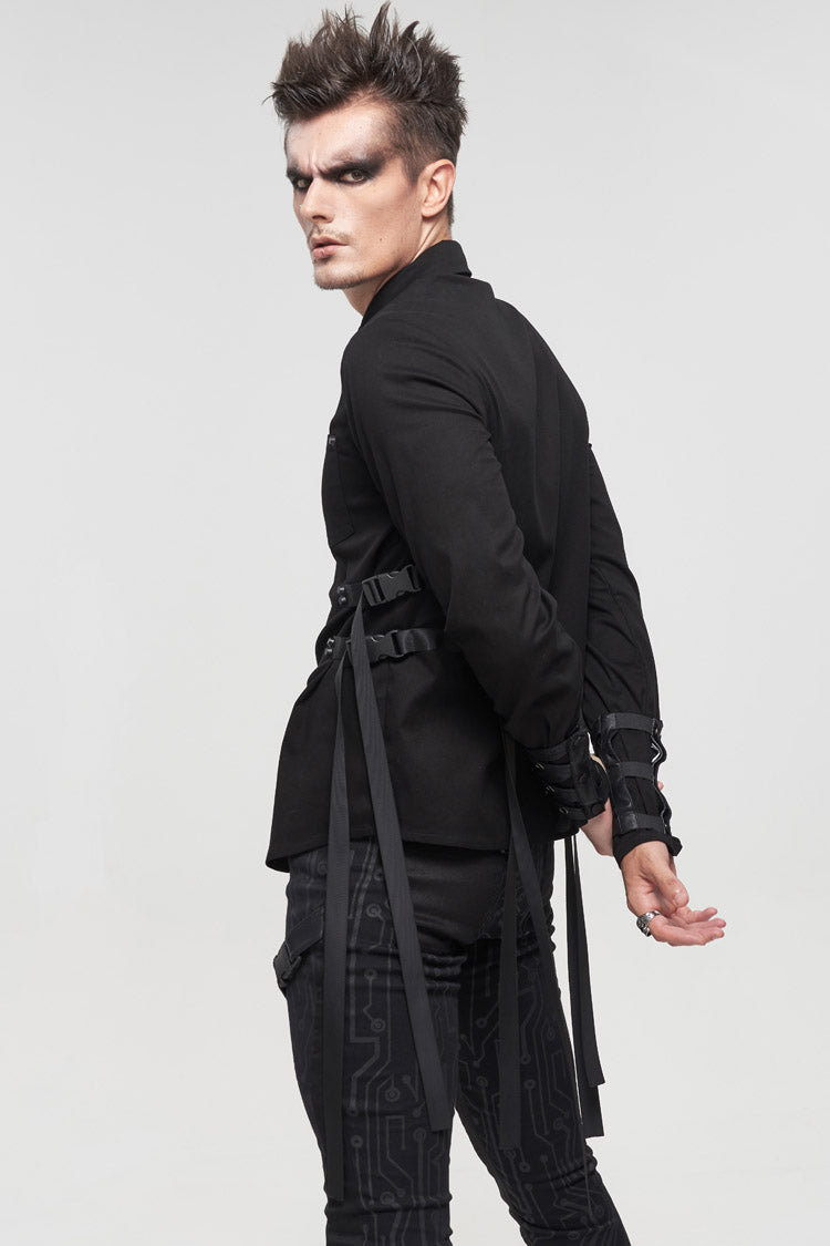 Punk Shirt with Metal Buckles and Nylon Straps for Men