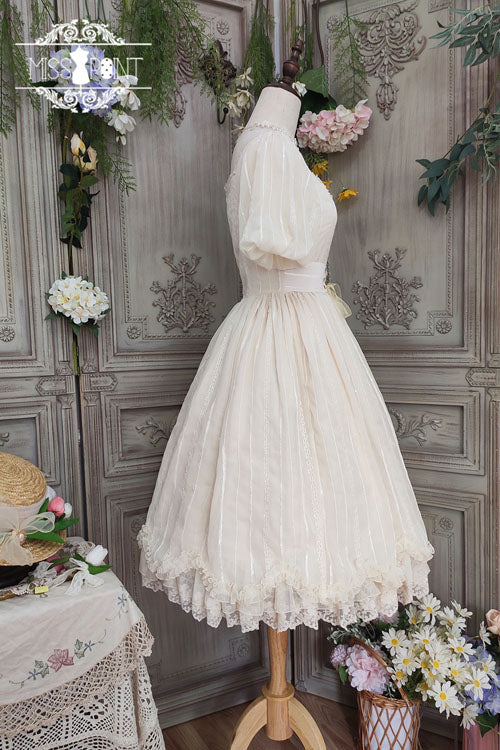 Ivory Square Collar Short Sleeve Multi-Layer Ruffled Classic Lolita OP Dress - Altfashion Shop
