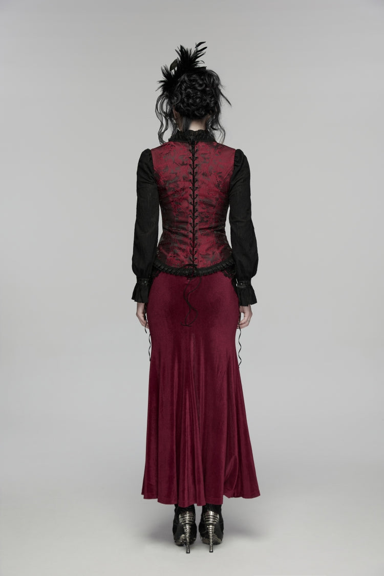 Crimson & Noir Embroidered Lace Lace-Up Fitted Corset Vest for Women