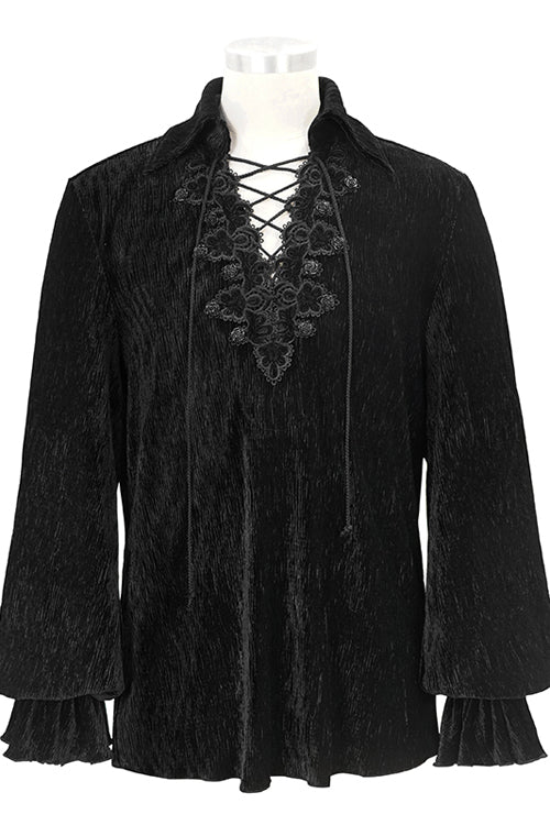 Ink Velvet Puff-Sleeve Gothic Blouse for Men