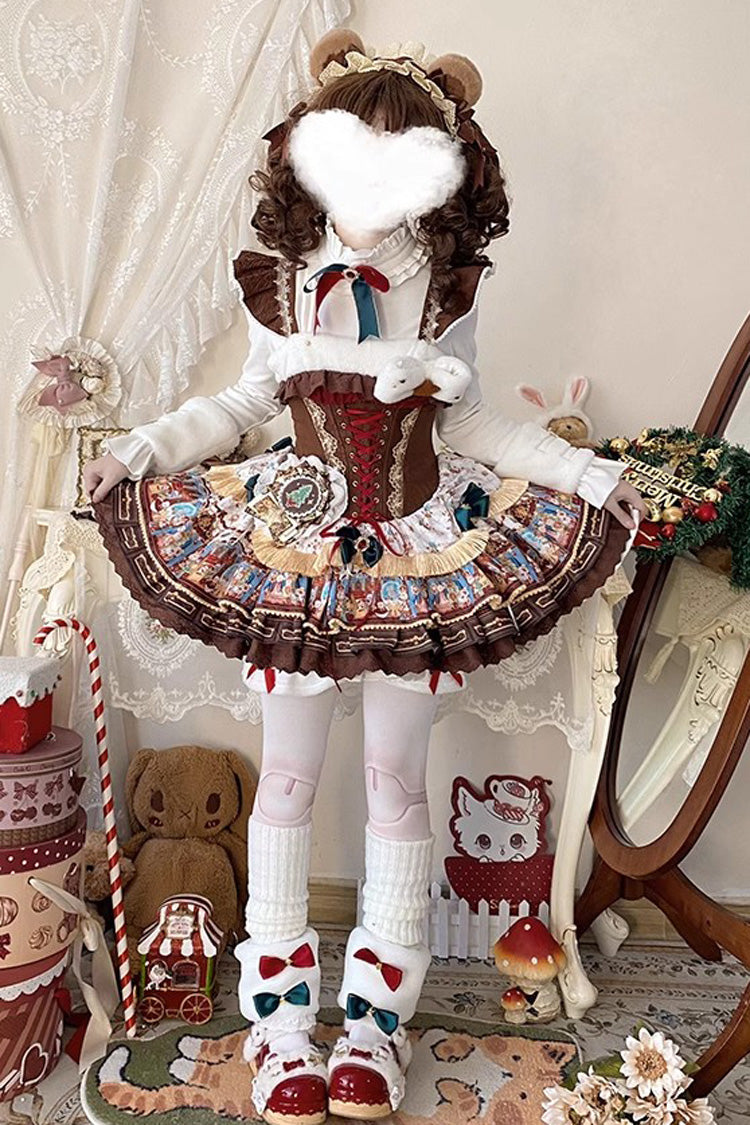 Candy House Multi-Layer Print Ruffle Lace-Up Ballet JSK