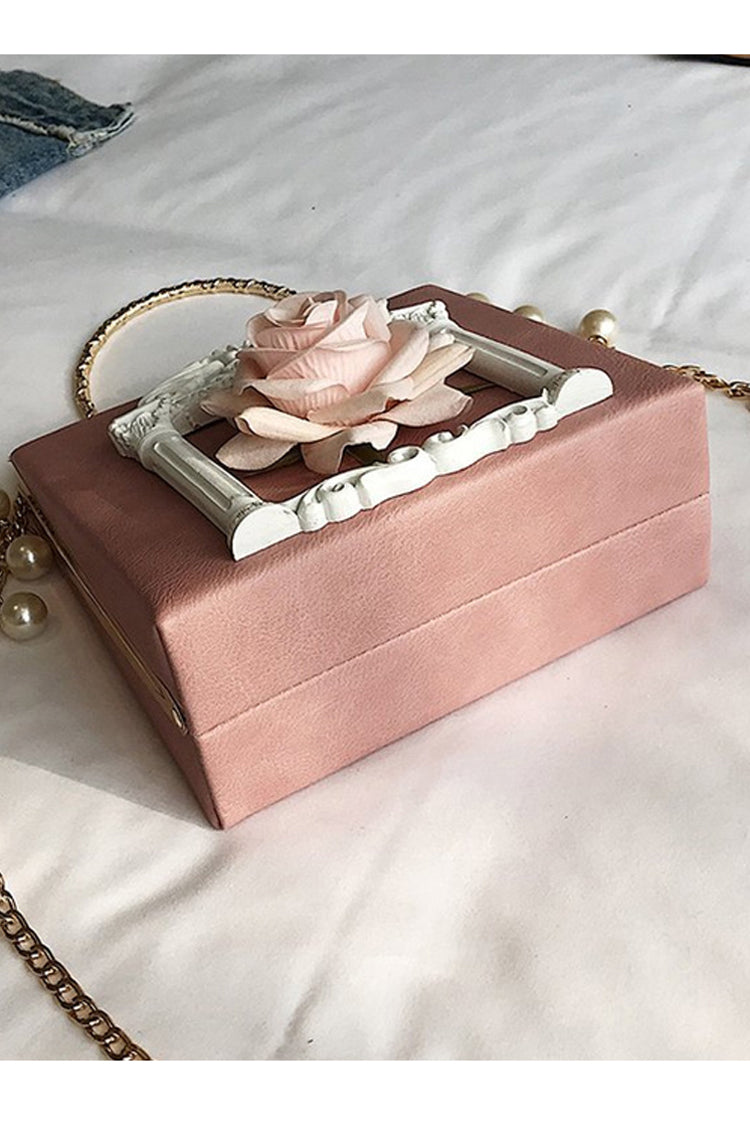 Vintage Gothic Shoulder Bag with Pearl Chain and Rose Motif