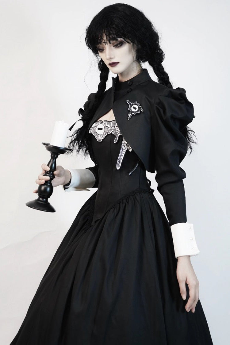 Jet Ruffled Sleeveless Bow Dress Long - Demon’s Eye