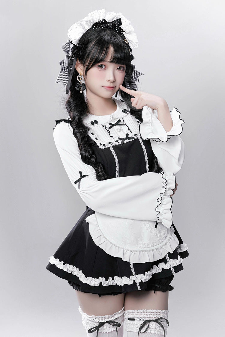 Maid-Style Jirai Kei Dress with Detachable Apron and Ruffle Bow