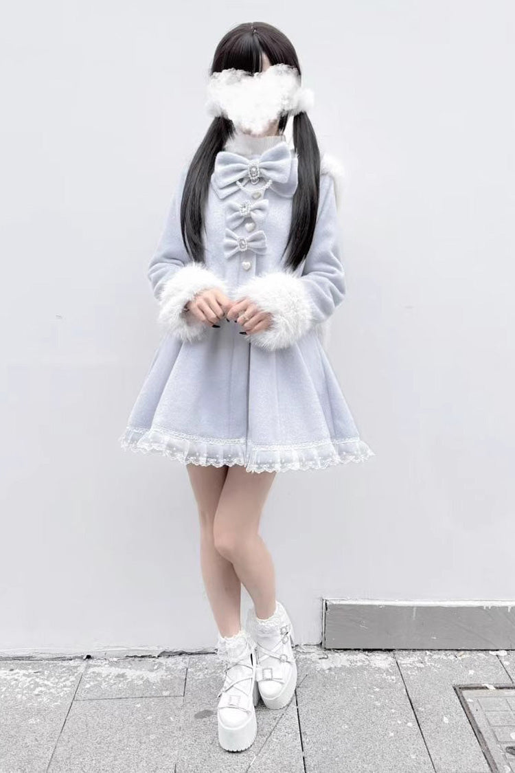 Plush Lop-eared Rabbit Hooded Jirai Kei Coat with Bow and Lace