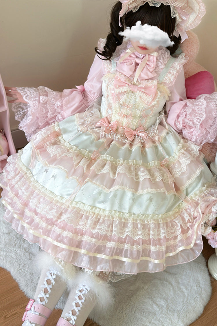 Sweet Lace JSK Dress with Ruffle Bow in Green