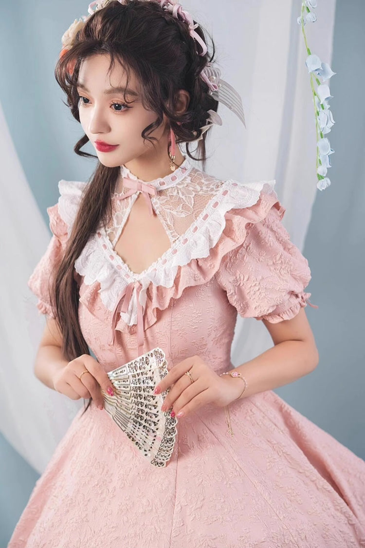 Pink Short Sleeve Ruffle Bowknot Sweet Princess Dress