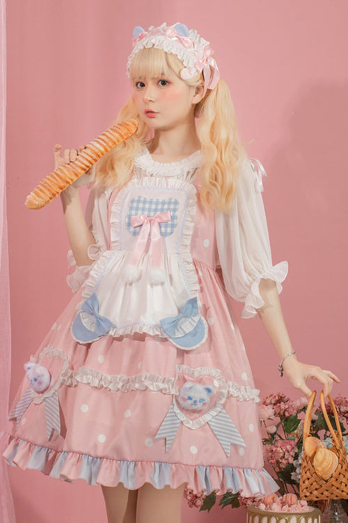 Rosy Polka Dot Teddy Bear JSK Sweet Lolita Gown