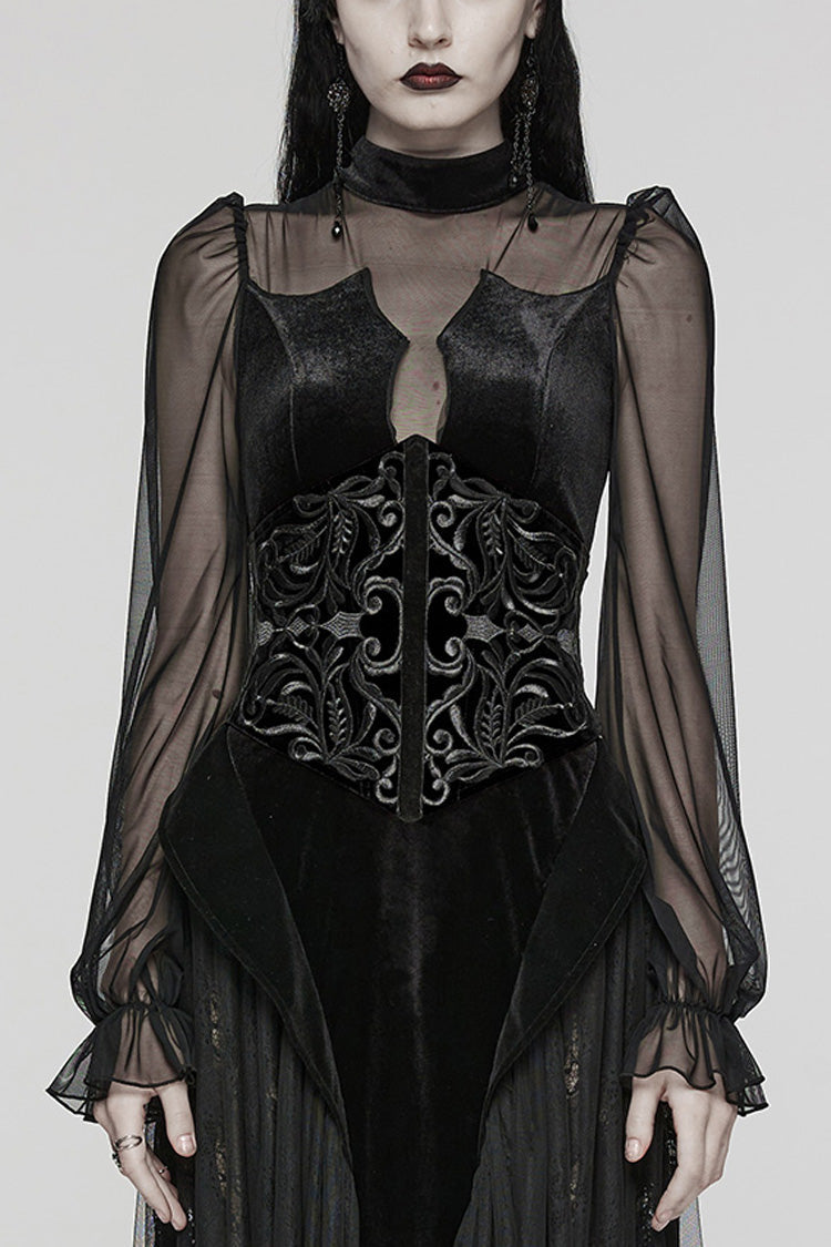 Gothic Corset with Lace-Up Zipper, Embroidered Women's Top