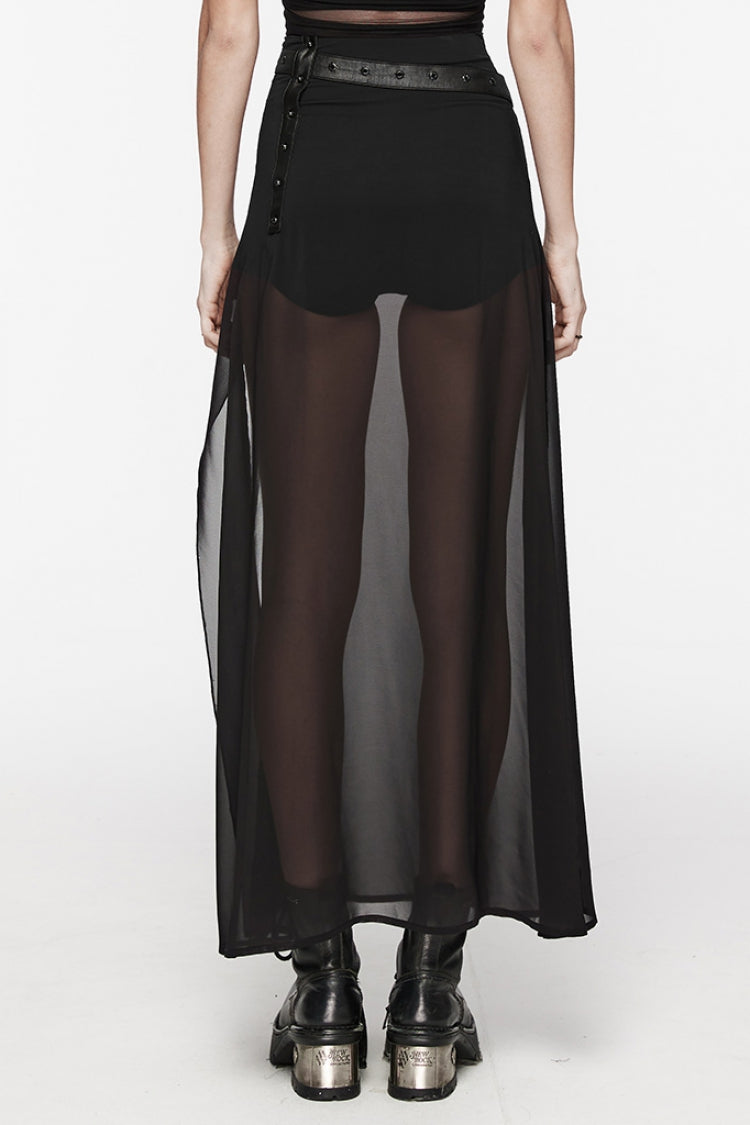 Gothic Belted Skirt with Rivet Accents in Black