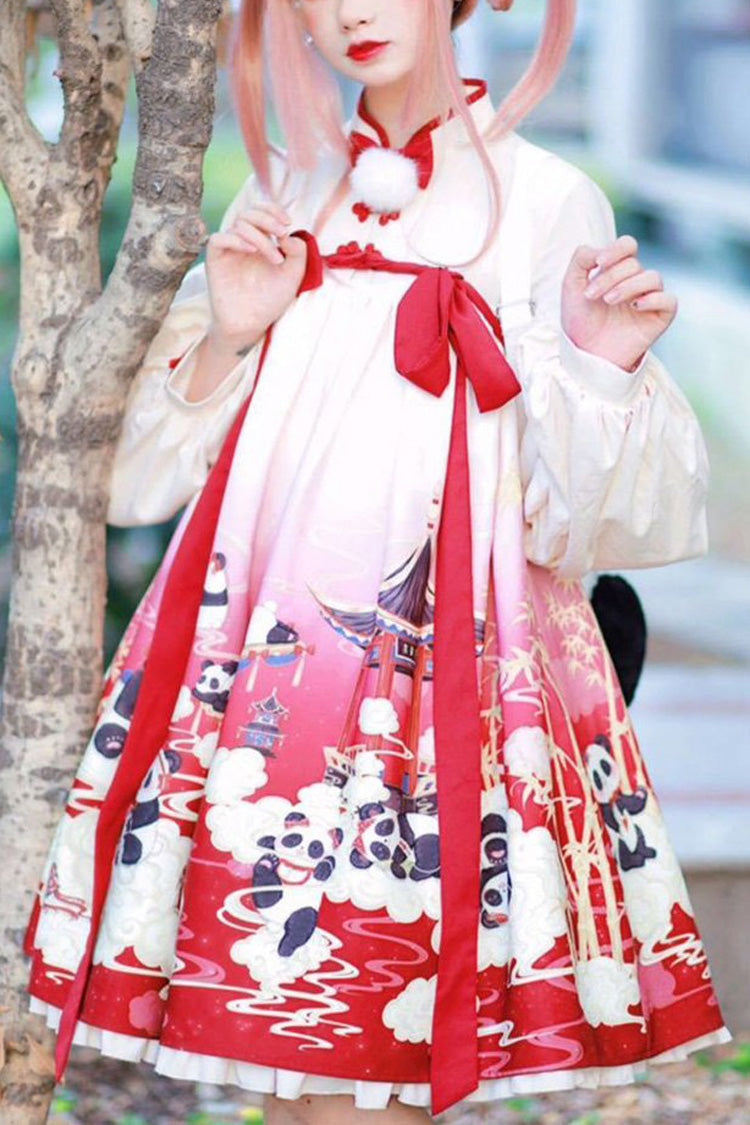 Panda Motif Chinese-Inspired Sweet Lolita One-Piece Gown