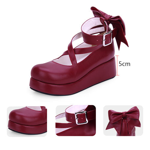 Round-Toe Bowknot Mid Heel Shoes for Cute Lolita