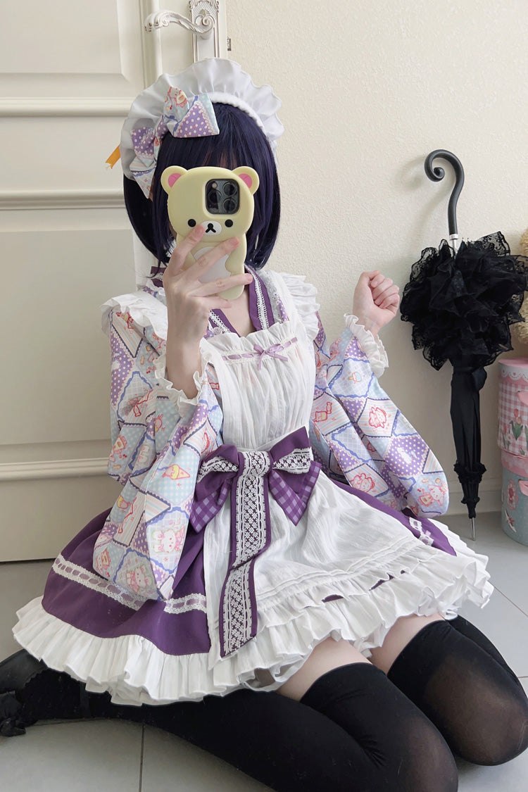 Showa Sweet Pet Japanese Maid Lolita Dress with Ruffle Bowknot