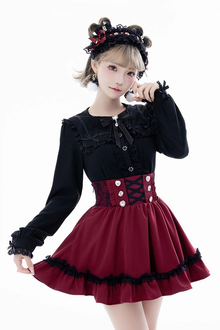 Sweet Ruffle Lace Lace-Up Japanese Jirai Kei Skirt 4 Colors