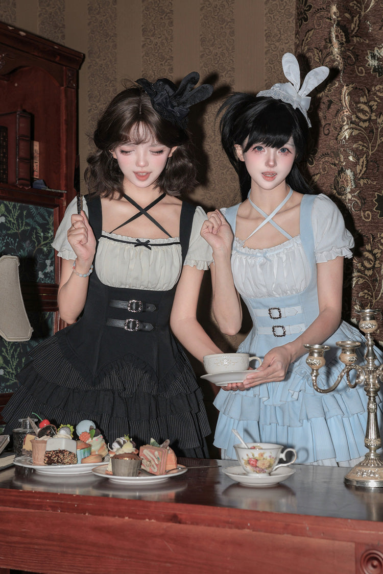 Silent Summer Classic Cool Lolita Dress Set with Halterneck and Ruffles