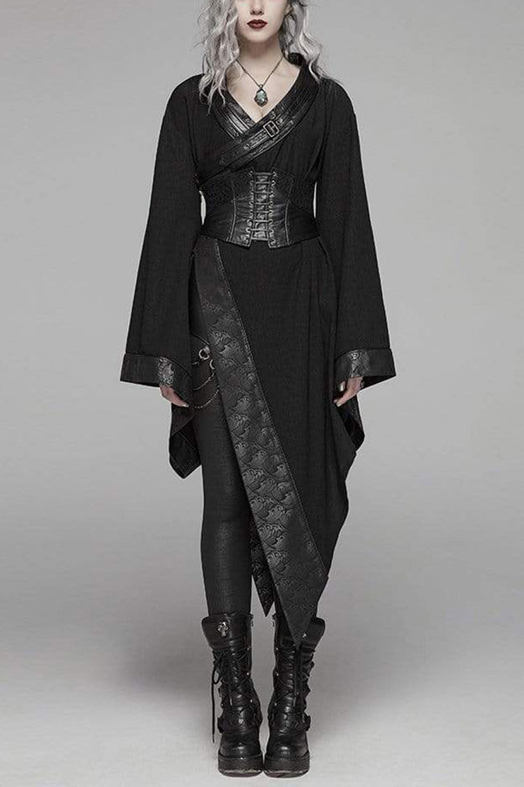 Wave Print Kimono Punk Dress with Asymmetric Hem