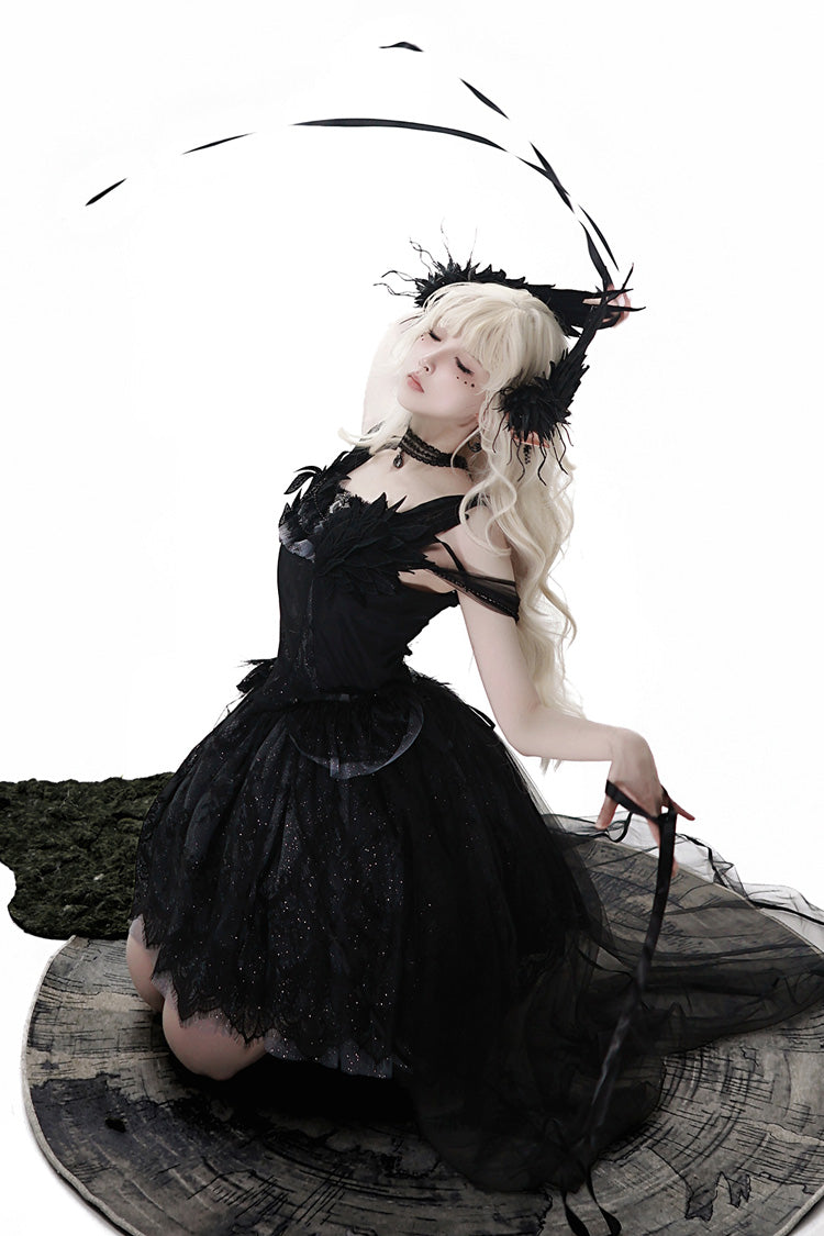Black Black Swan's Prayer Sleeveless Ruffled Bow Gothic Ballet JSK Dress