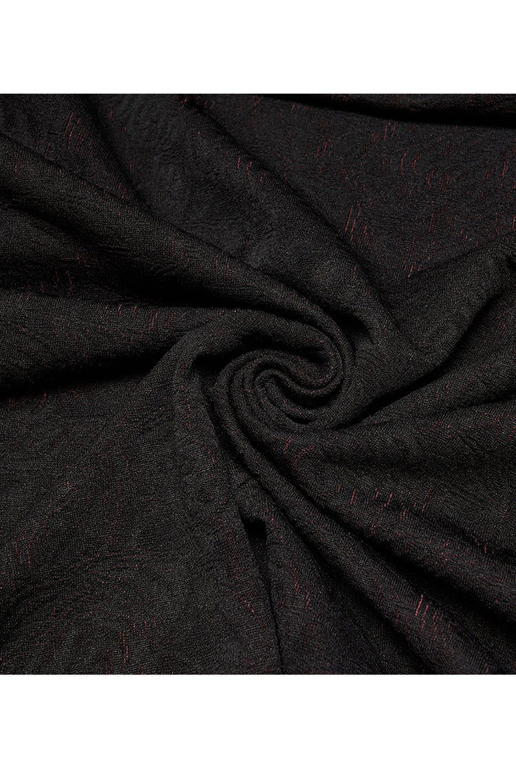 Crimson & Noir Knitted Witch Rose Patterned Gothic Overcoat with Oversized Hood