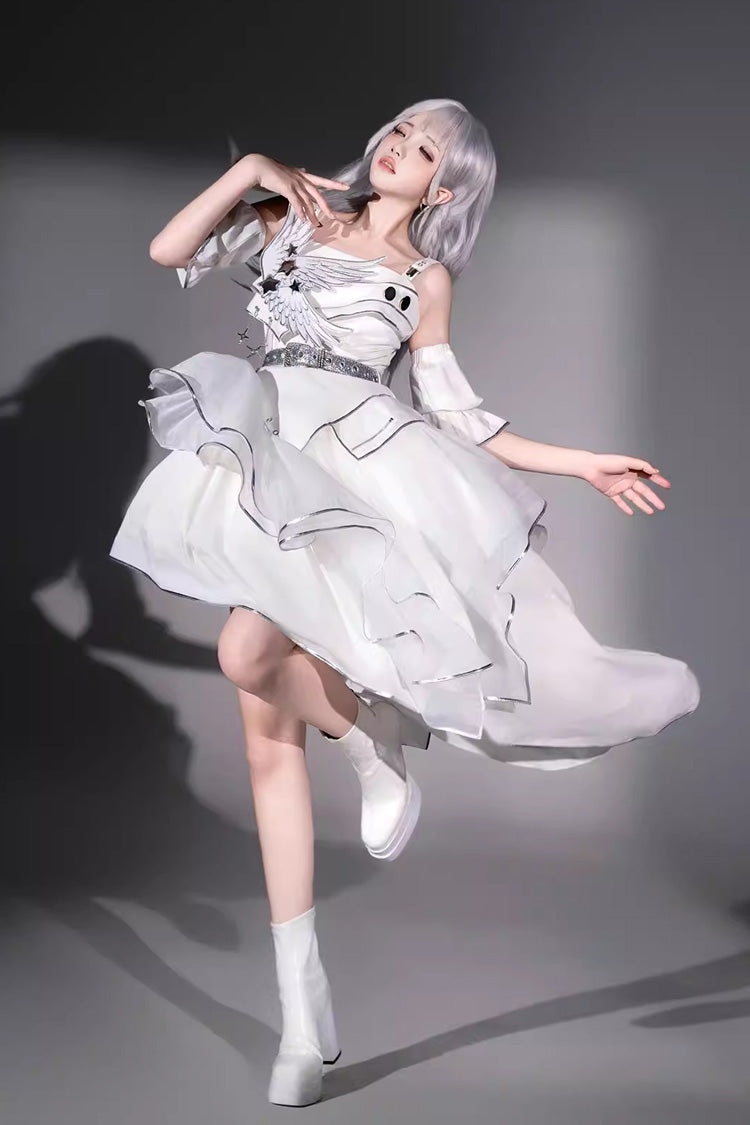 Ivory Asymmetric Collar Punk JSK Dress Set - Silver Wings