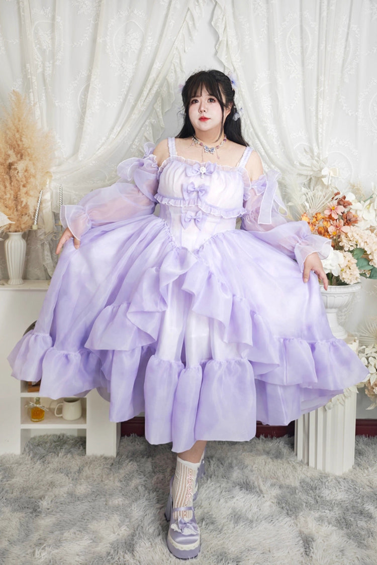 Fall Into The Purple Galaxy Violet Gradient Ruffle Cardigan Bowknot Plus Size Princess Lolita JSK - Fall Into The Purple Galaxy