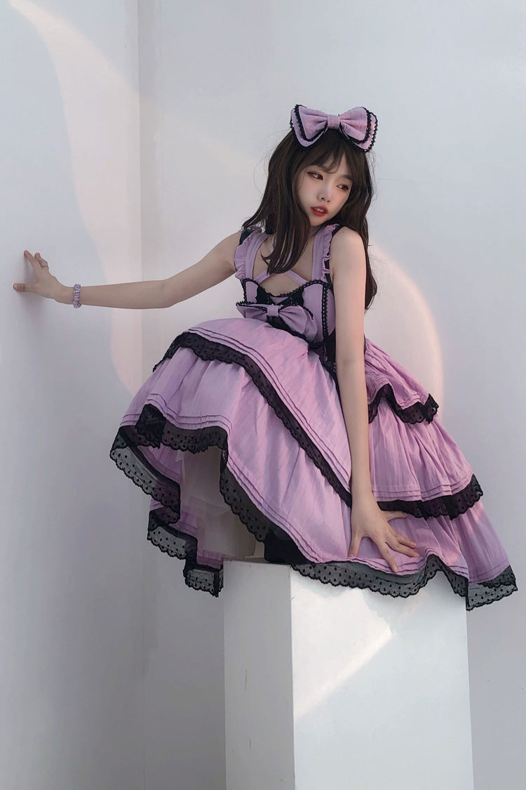 Lilac First-Love Ruffled Bow Lace Sweet JSK Frock