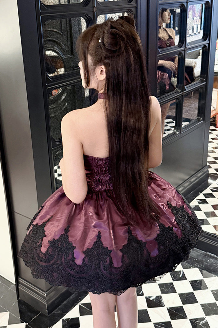 Violet Lace Cat Halter Cut-Out Embroidered Gothic Ballet JSK