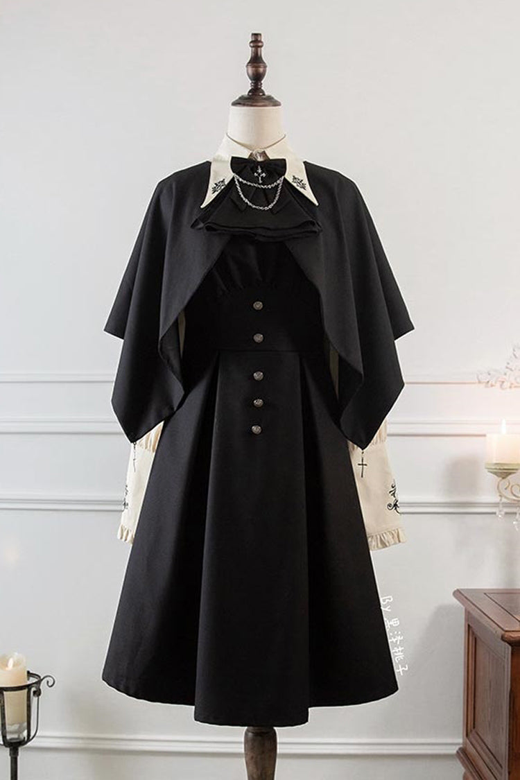 Gothic Lolita Dress with Metal Buttons and Raven Magic Theme