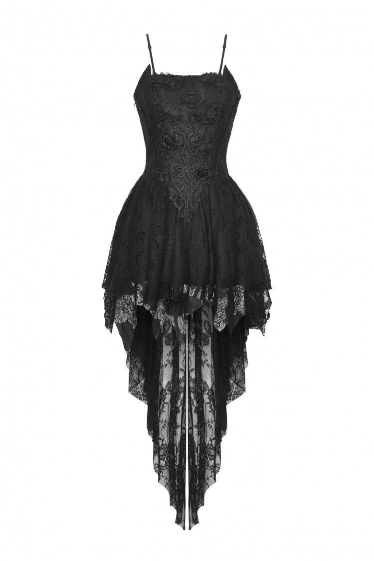 Sleeveless Rose Lace Lace-Up Gothic High Low Dovetail Slip Wedding Dress
