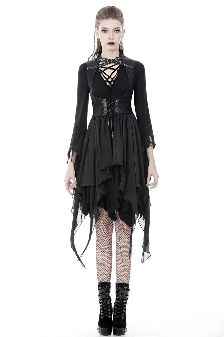 Punk Jacket with Cut-Out Chest Irregular Hem Lace-Up Buckles
