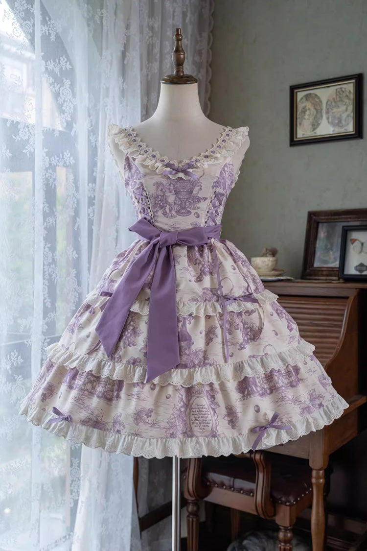 Grape Moon Almanac Violet Sleeveless Tiered Ruffled Bow Lolita JSK - Grape Moon Almanac