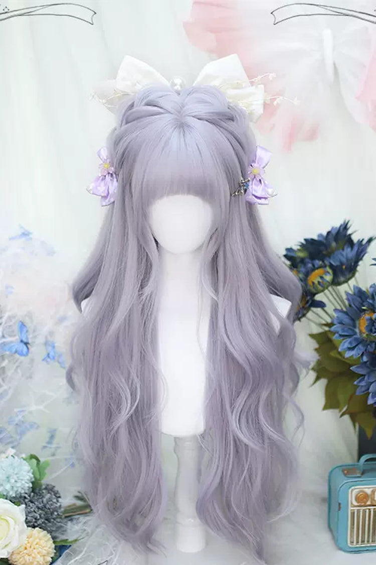 Light Purple Long Curly Wig with Short Bangs