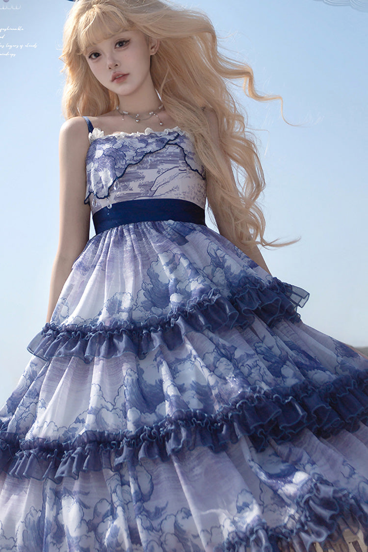 Multi-Color Cumulonimbus Printed Sweet Lolita JSK Dress - Multi-Layer Ruffled