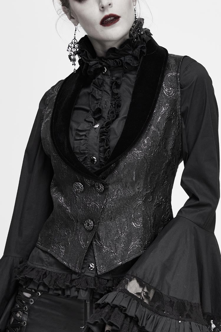 Matte Velvet Jacquard Gothic Waistcoat with Low Neck