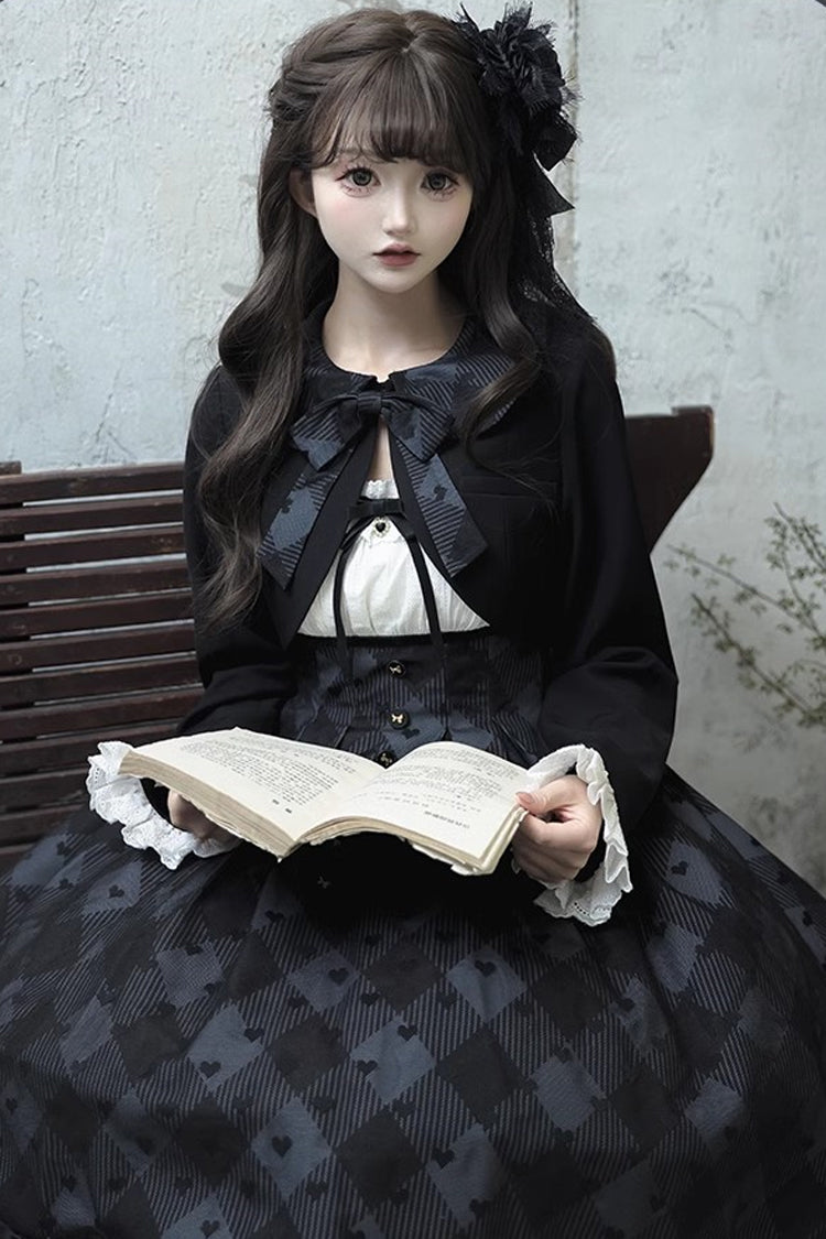 Black Short Sleeve Sweet Elegant Princess Lolita Long Dress - Swan