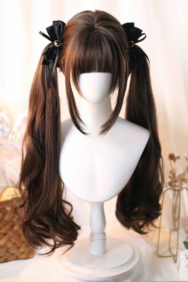 Soft Air Bangs Long Curly Sweet Lolita Twin Tail Wig in Two Colors
