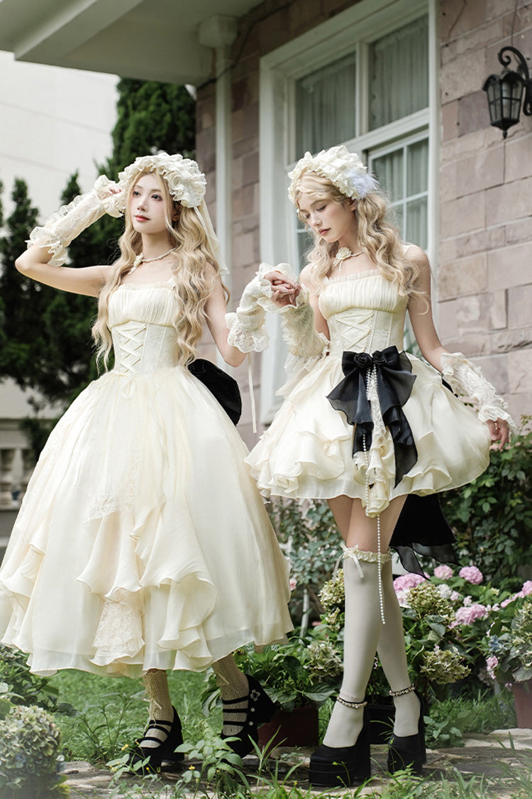 Cream Moonlight Variations Sleeveless Lace-Up Frilled Sweet Lolita Short JSK Dress