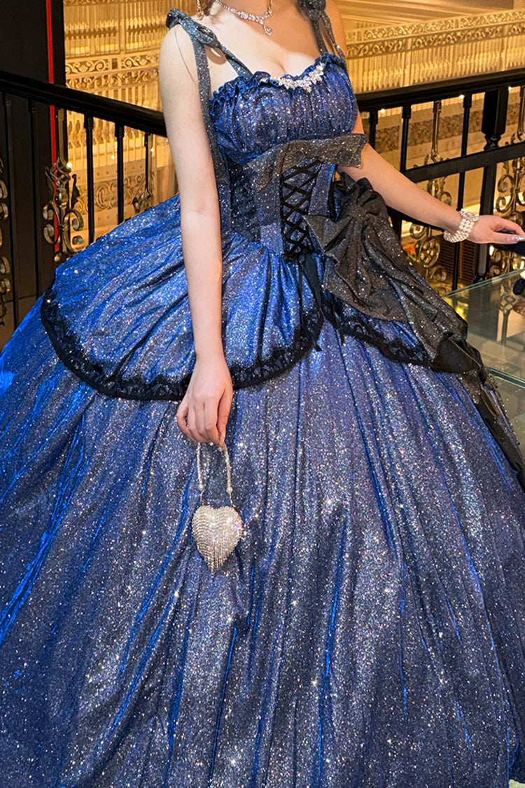 Sweet Lolita JSK Dress with Ruffled Bow and Asymmetric Cut - Blue