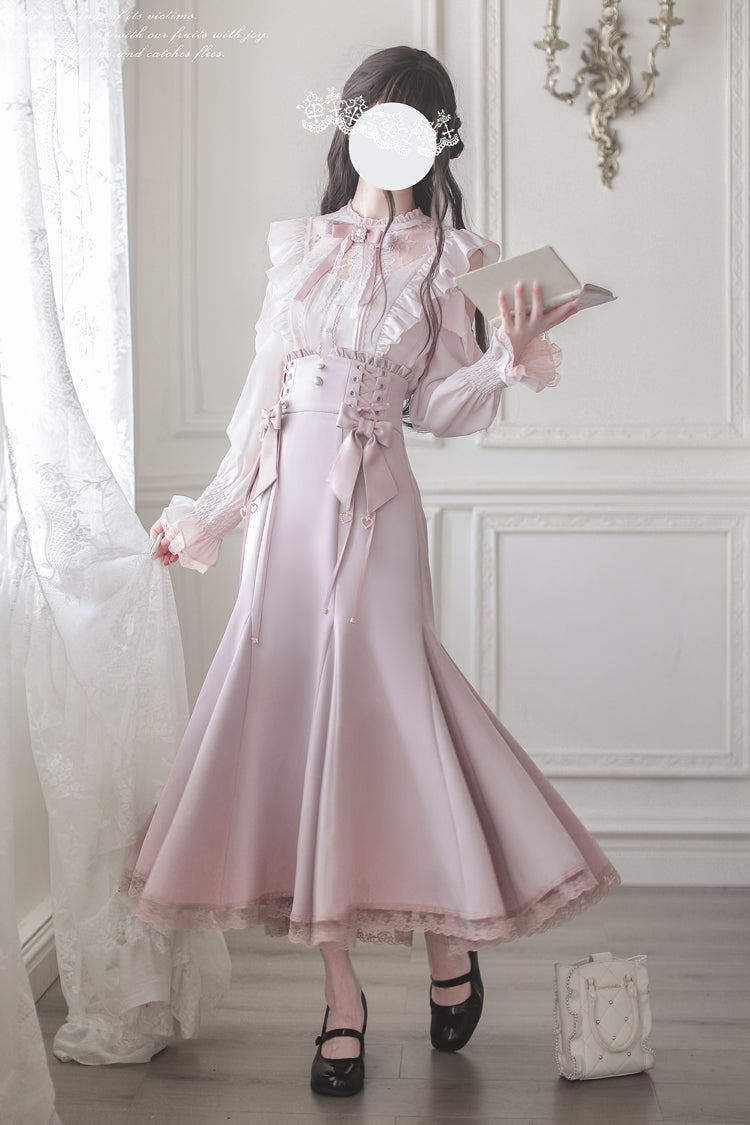 Pink Ruffle Slim Elegant Fishtail Skirt Dress - Sweet Lolita