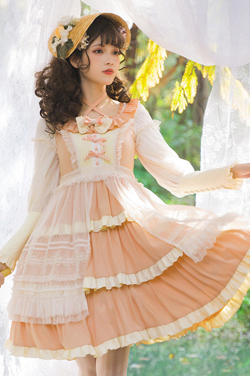Multi-Layer Ruffled Lolita OP Dress - High Waist, Long Sleeve