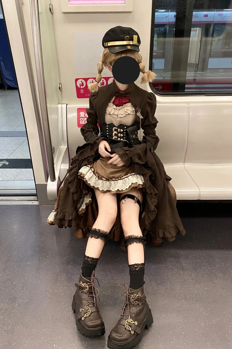 Cocoa Irregular Ruffle Punk Lolita Dress Ensemble